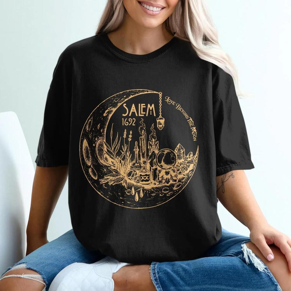 Salem 1692 Witchy Moon T-Shirt Celestial Mystical Occult Tee Goth Pagan